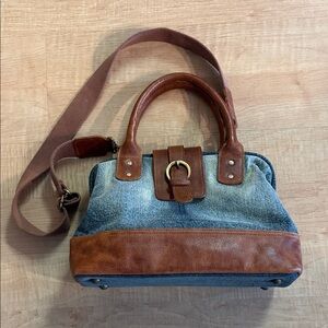 Sundance Catalog Stylish Brown Leather and Denim Women's Handbag